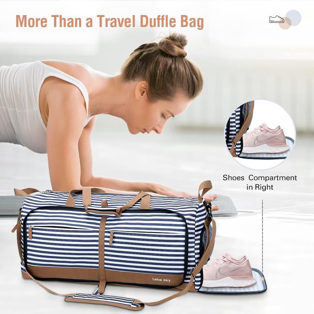 150L Foldable Travel Duffel Bag with Shoe Compartment (Stripe) - Saiyora&Zubaid