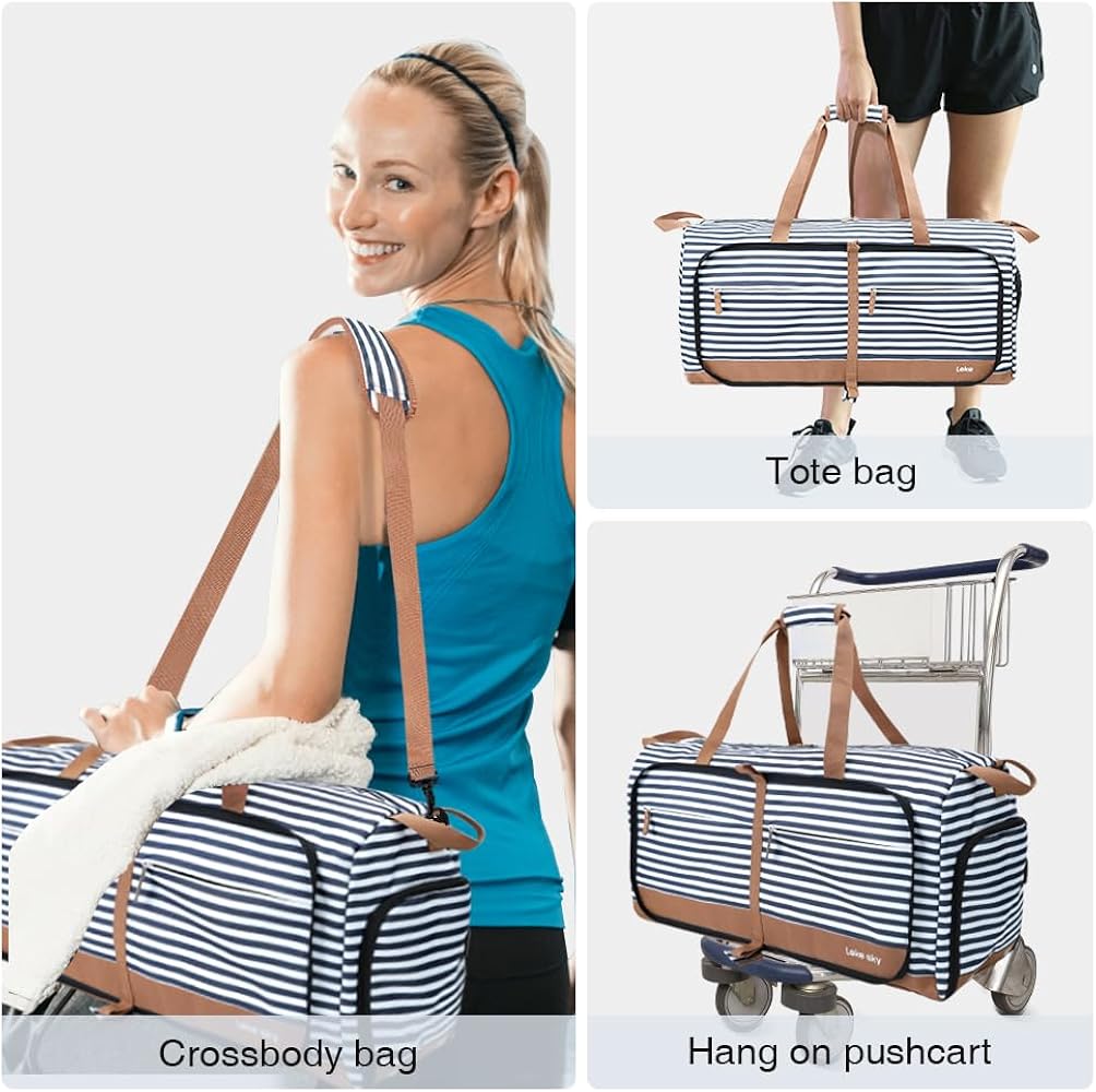 150L Foldable Travel Duffel Bag with Shoe Compartment (Stripe) - Saiyora&Zubaid