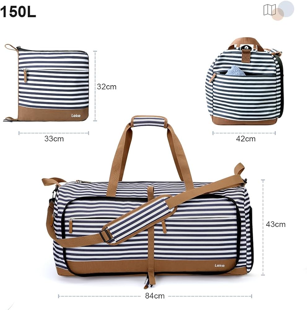 150L Foldable Travel Duffel Bag with Shoe Compartment (Stripe) - Saiyora&Zubaid