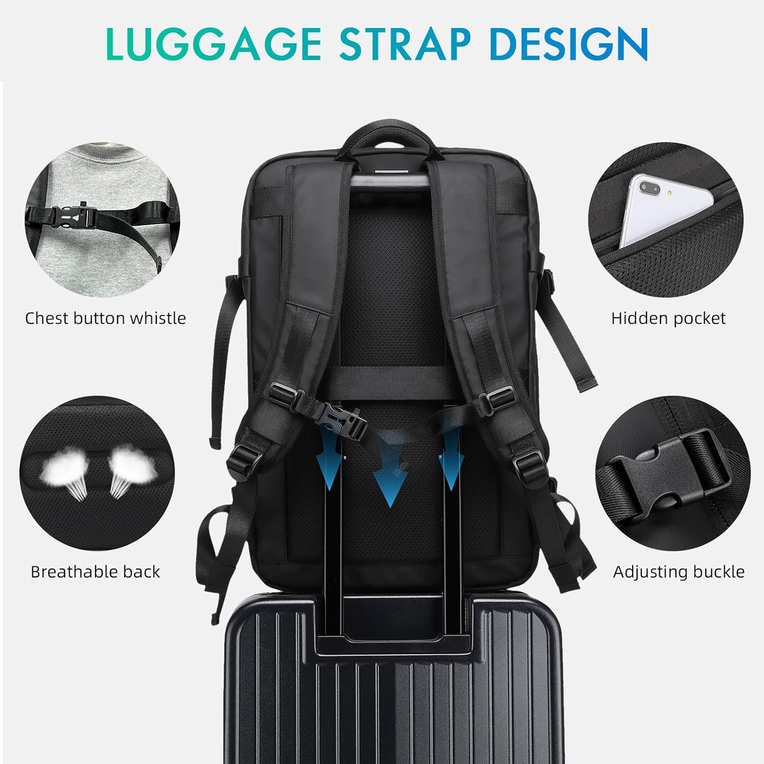 50L Carry on Travel Backpack, Expandable Airline Approved Backpacks with 3 Packing Cubes Fit 17.3 inch Laptop Suitcase backpack for Men & Women(Black) - Saiyora&Zubaid