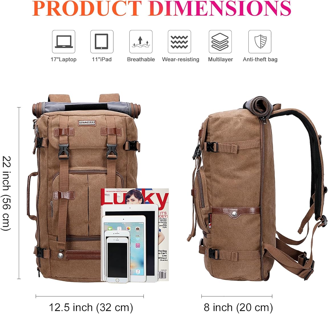 Canvas Backpack Vintage Travel Backpack Large Laptop Bags Convertible Shoulder Rucksack