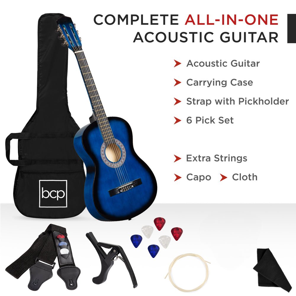 Beginner Acoustic Guitar Set w/ Case, Strap, Strings - 38in - Saiyora&Zubaid