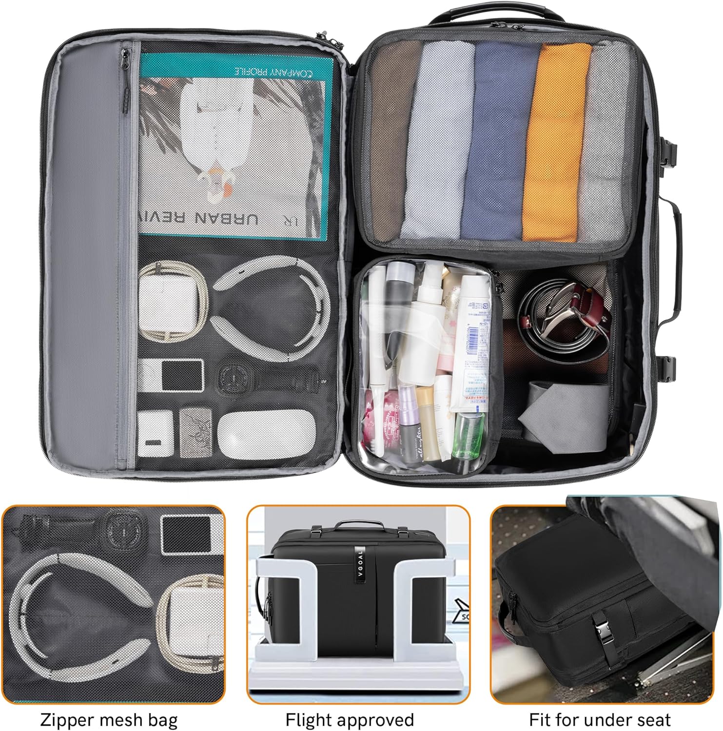 Flight - Approved Expandable Travel Backpack, fits 17.3" Laptop, with Toiletry Bag. - Saiyora&Zubaid