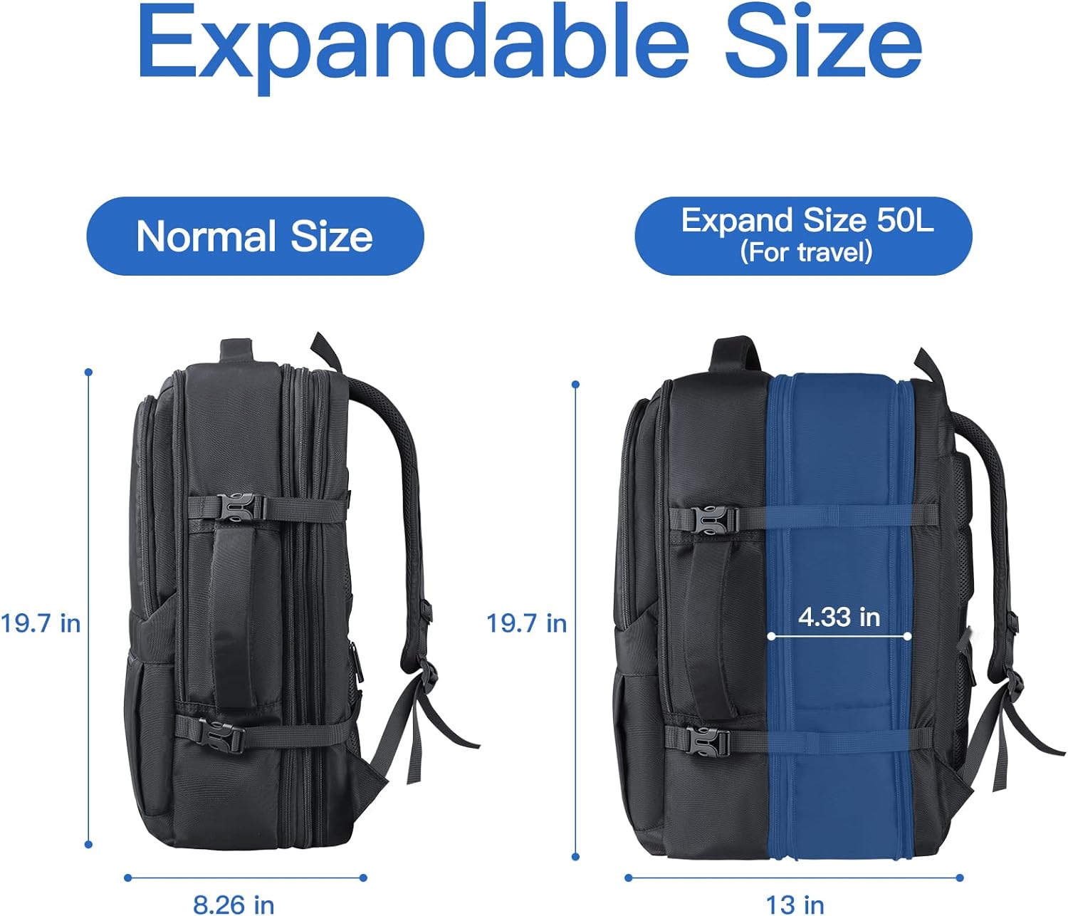 Large Travel Backpack,Travel Backpack for Men & Women, Carry On Backpack, 50l Anti Theft Expandable Airline Approved Unisex Backpacks for Travel Extra Big Suitcase Luggage Laptop Back Pack 17 17.3 - Saiyora&Zubaid