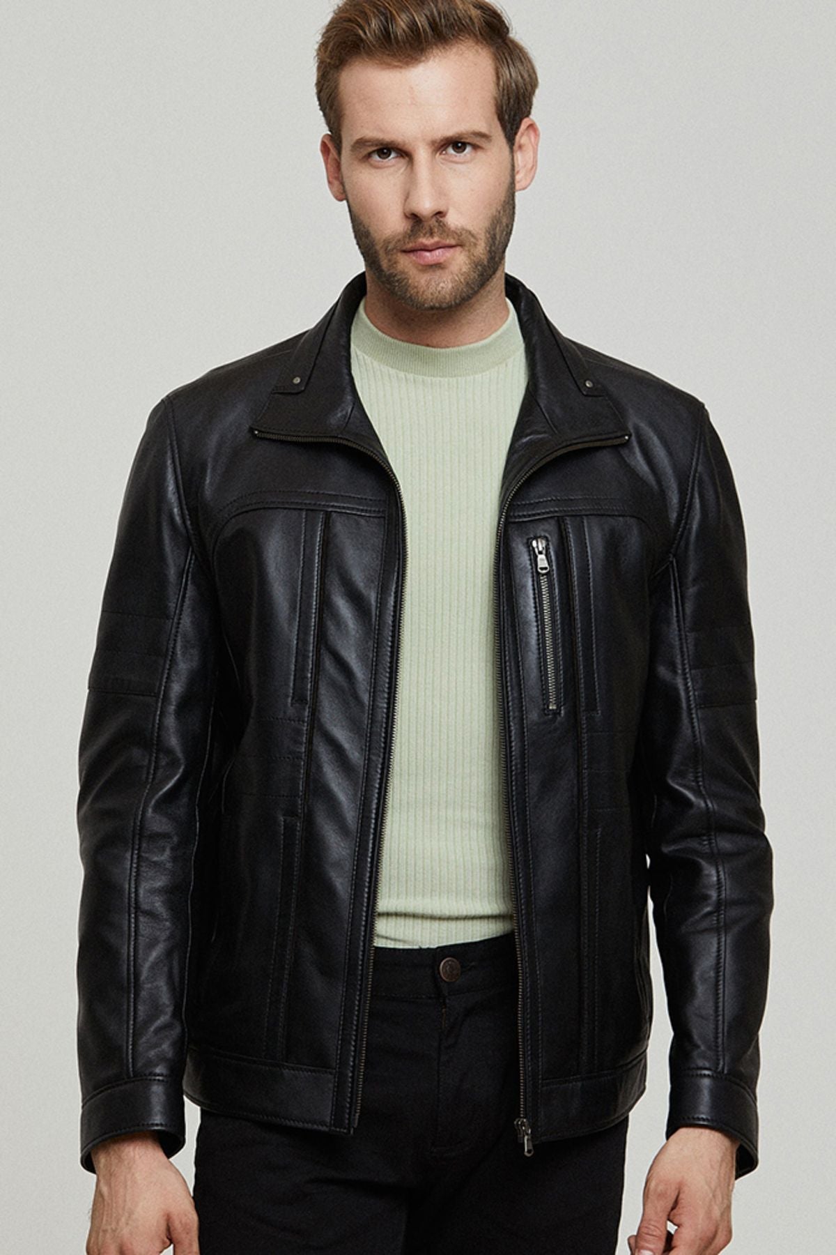 Men's Black Leather Jacket - Saiyora&Zubaid