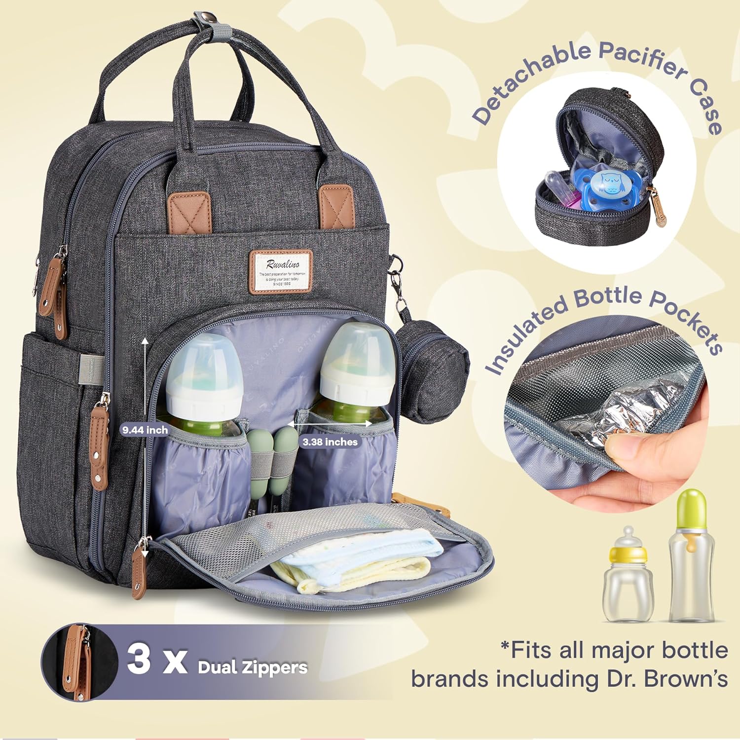 "Multifunction Waterproof Diaper Bag Backpack with Changing Pad & Stroller D - Ring" Unisex - Saiyora&Zubaid