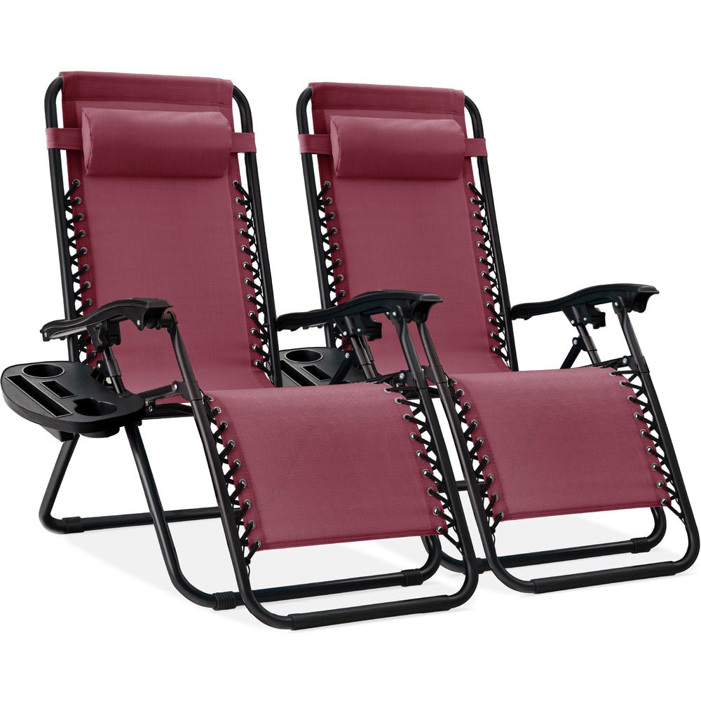 Set of 2 Adjustable Zero Gravity Patio Chair Recliners w/ Cup Holders - Saiyora&Zubaid