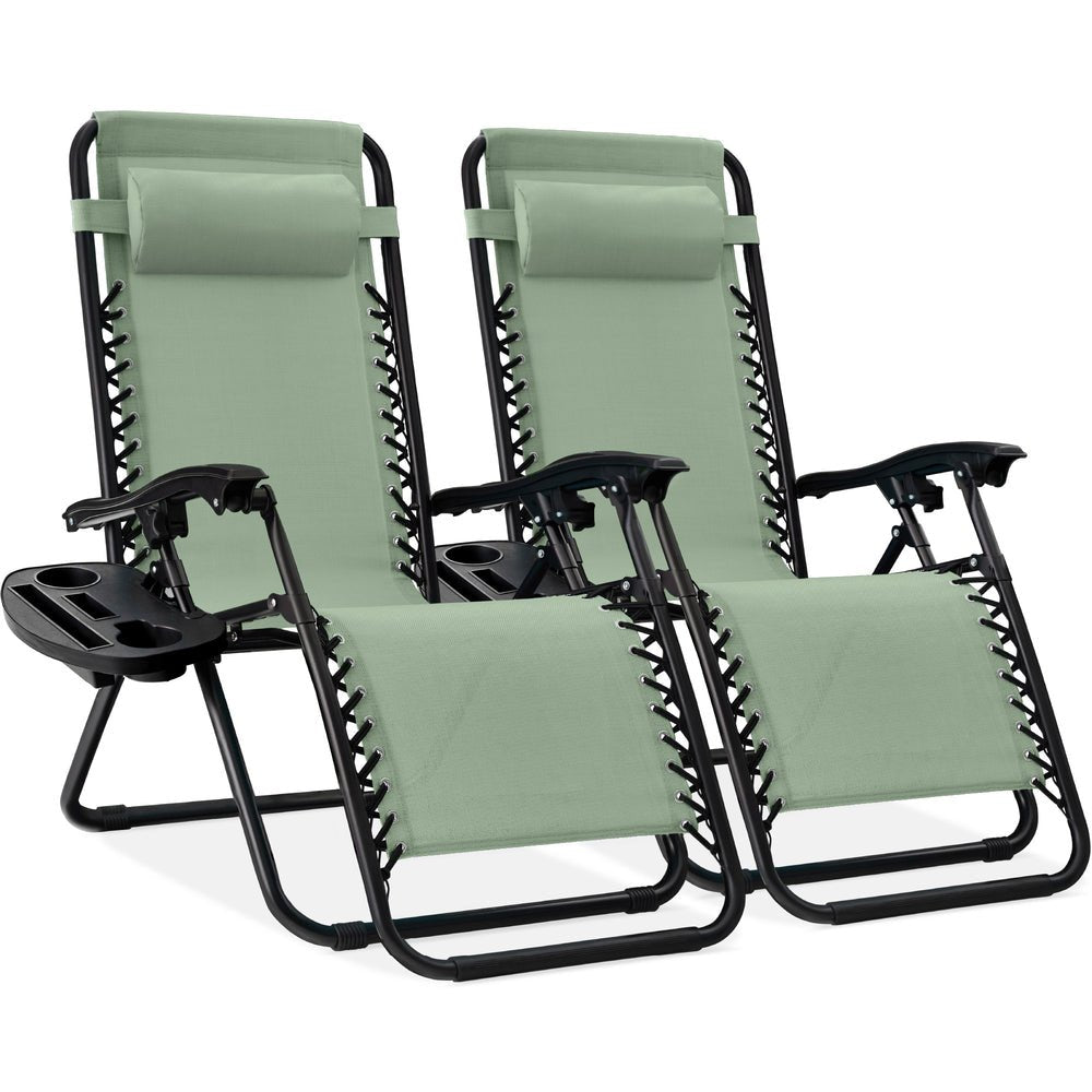 Set of 2 Adjustable Zero Gravity Patio Chair Recliners w/ Cup Holders - Saiyora&Zubaid