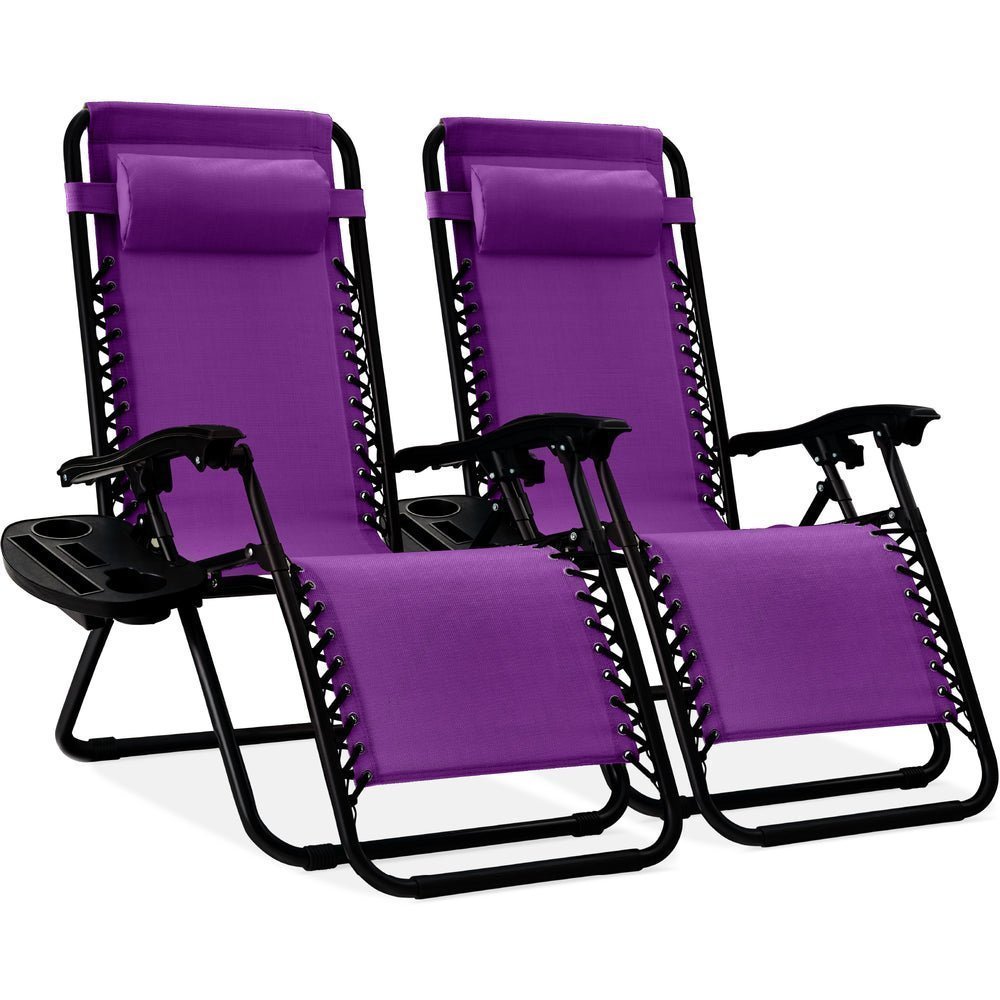 Set of 2 Adjustable Zero Gravity Patio Chair Recliners w/ Cup Holders - Saiyora&Zubaid