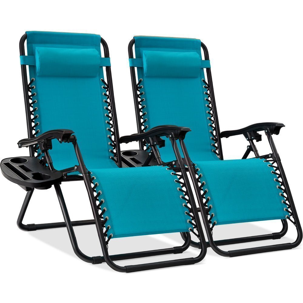 Set of 2 Adjustable Zero Gravity Patio Chair Recliners w/ Cup Holders - Saiyora&Zubaid