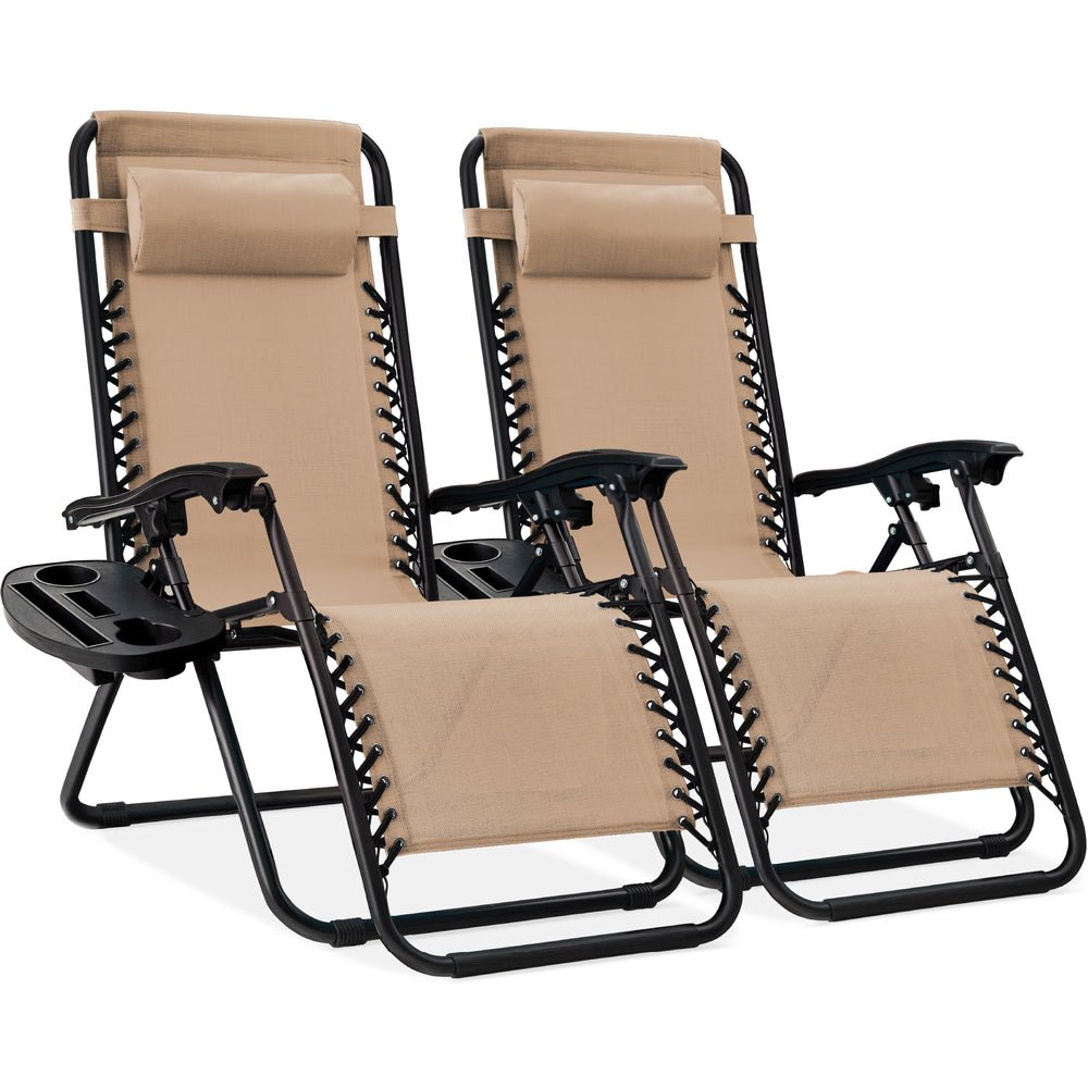 Set of 2 Adjustable Zero Gravity Patio Chair Recliners w/ Cup Holders - Saiyora&Zubaid