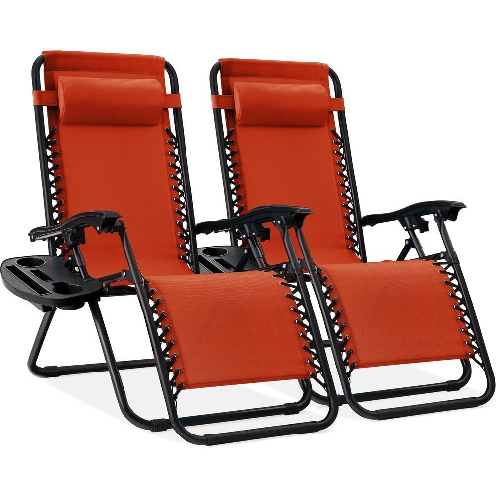 Set of 2 Adjustable Zero Gravity Patio Chair Recliners w/ Cup Holders - Saiyora&Zubaid