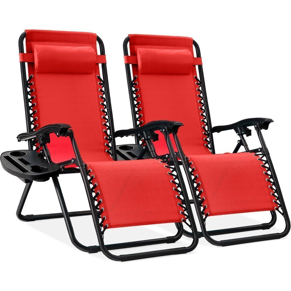 Set of 2 Adjustable Zero Gravity Patio Chair Recliners w/ Cup Holders - Saiyora&Zubaid