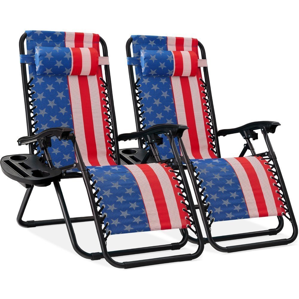 Set of 2 Adjustable Zero Gravity Patio Chair Recliners w/ Cup Holders - Saiyora&Zubaid