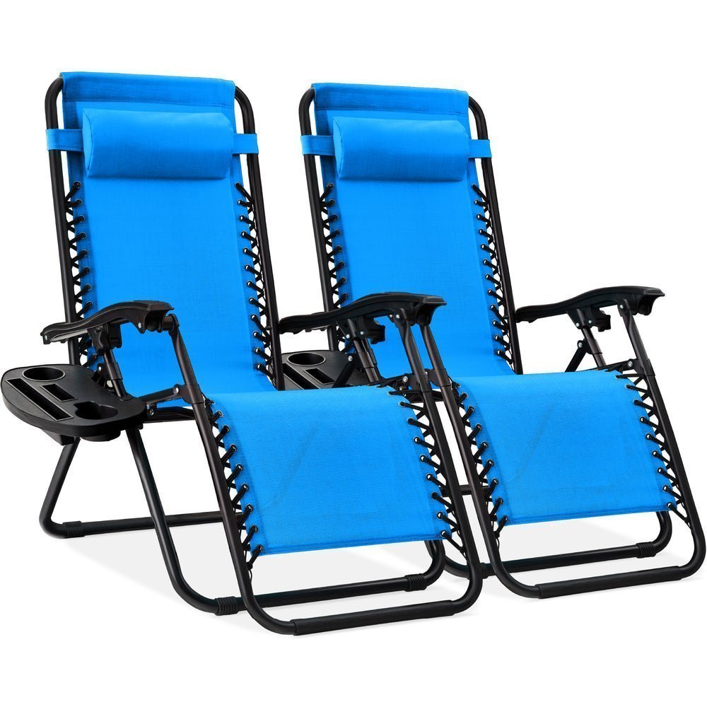 Set of 2 Adjustable Zero Gravity Patio Chair Recliners w/ Cup Holders - Saiyora&Zubaid