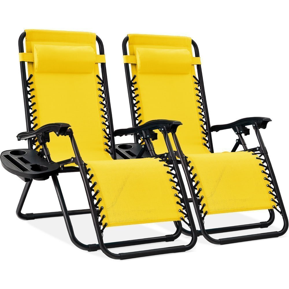 Set of 2 Adjustable Zero Gravity Patio Chair Recliners w/ Cup Holders - Saiyora&Zubaid