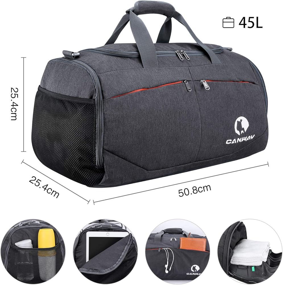 S&Z Sports Gym Bag, Travel Duffel bag with Wet Pocket & Shoes Compartment for men women, 45L, Lightweight - Saiyora&Zubaid