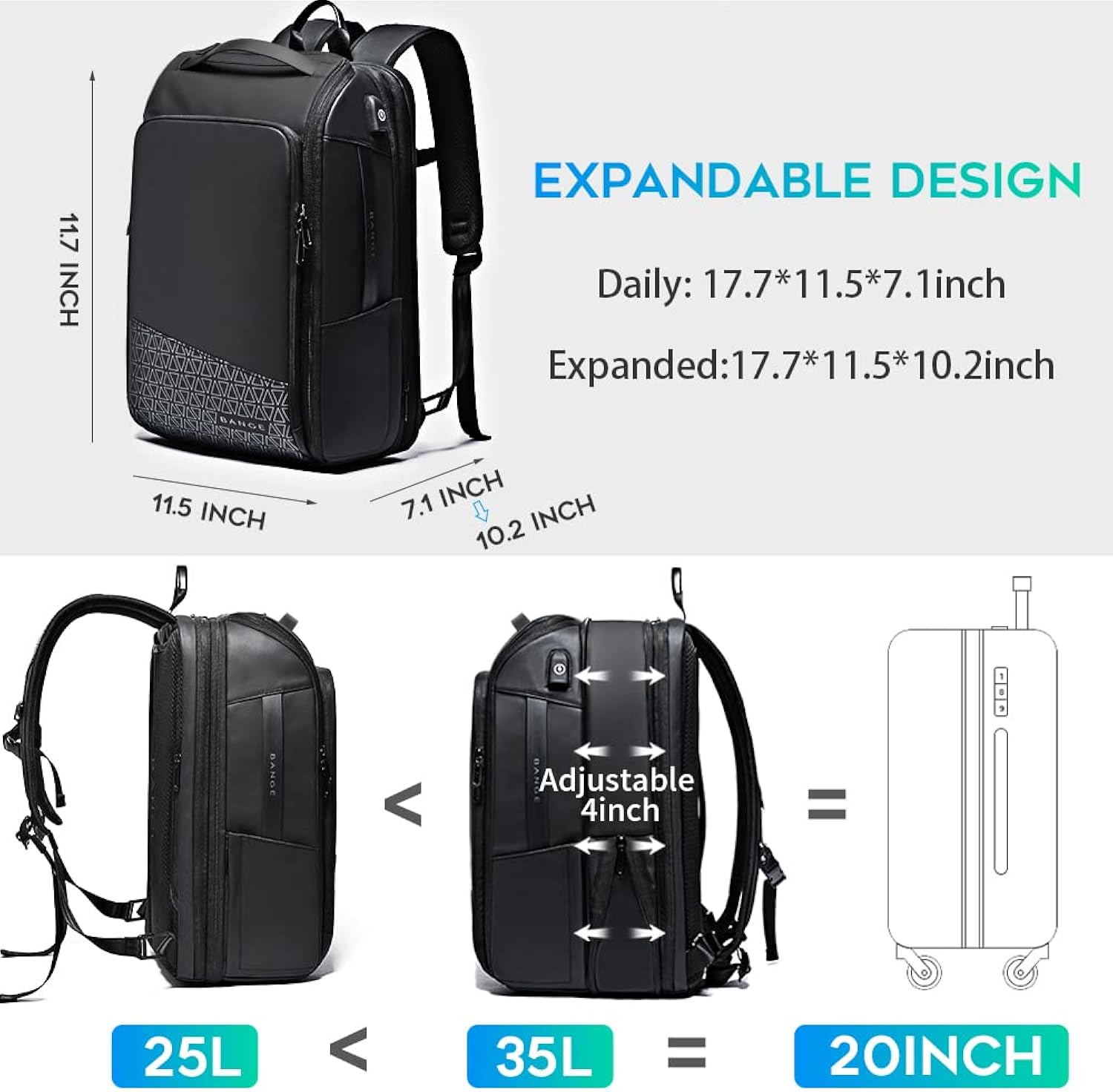 Unisex 45L Expandable Travel Backpacks,Weekender Carry On Backpack, Flight Approved Business Backpack for 17.3inch Laptop - Saiyora&Zubaid