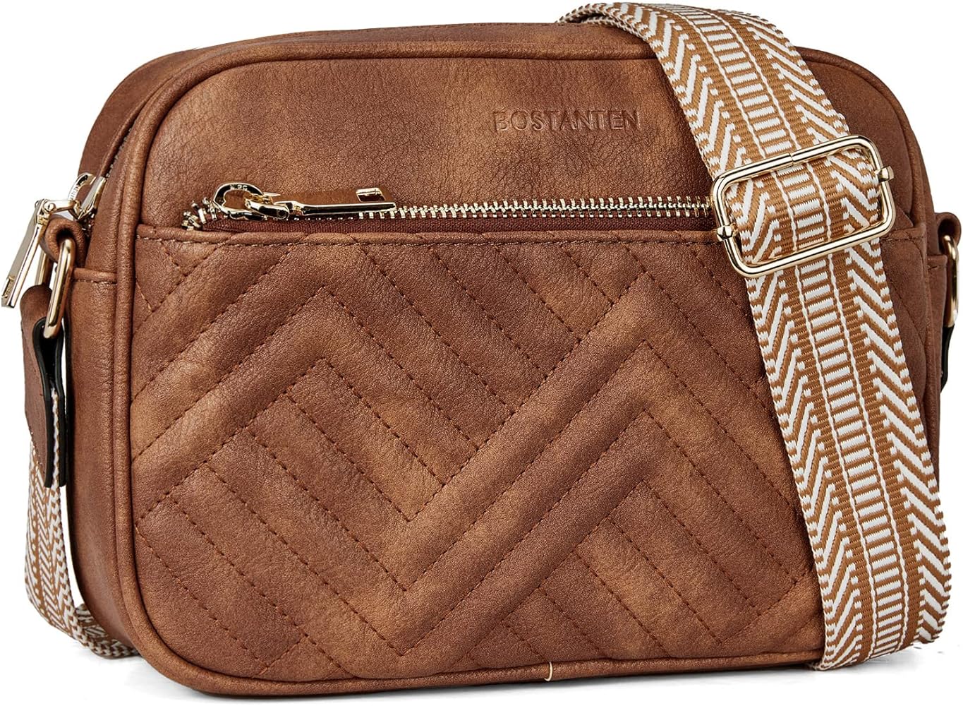 "Vegan Leather Quilted Crossbody Bag with Wide Strap" - Saiyora&Zubaid