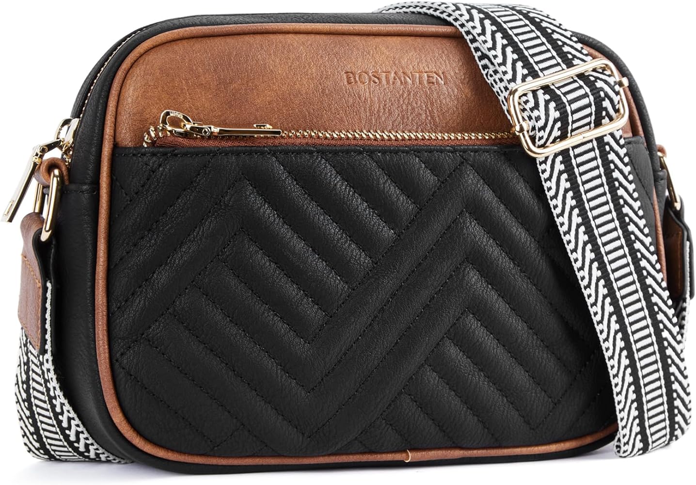 "Vegan Leather Quilted Crossbody Bag with Wide Strap" - Saiyora&Zubaid