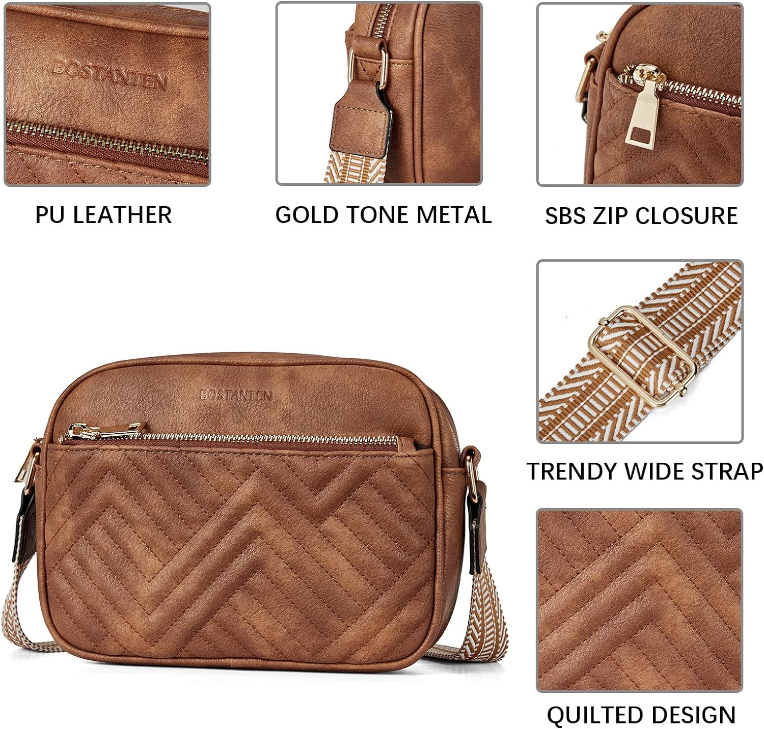 "Vegan Leather Quilted Crossbody Bag with Wide Strap" - Saiyora&Zubaid