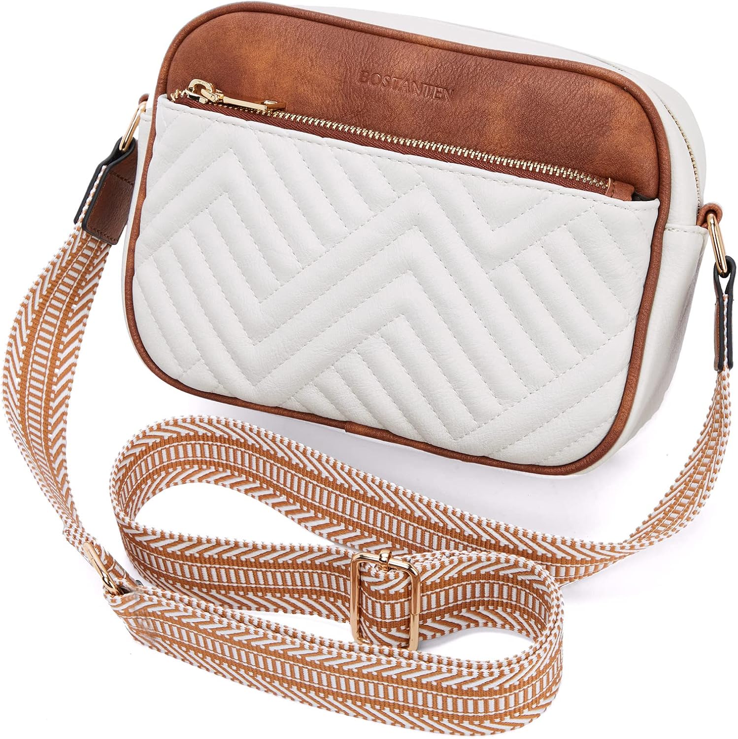 "Vegan Leather Quilted Crossbody Bag with Wide Strap" - Saiyora&Zubaid