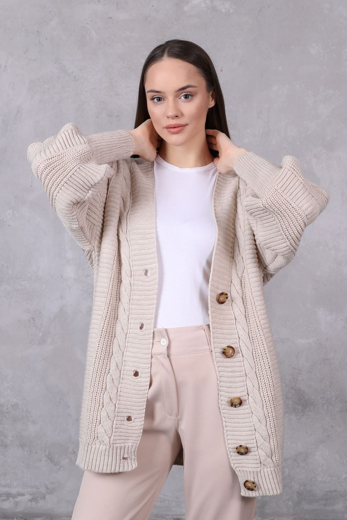 Women's Knitted Cardigan 5 Buttons Knitted Cardigan Stone - Saiyora&Zubaid