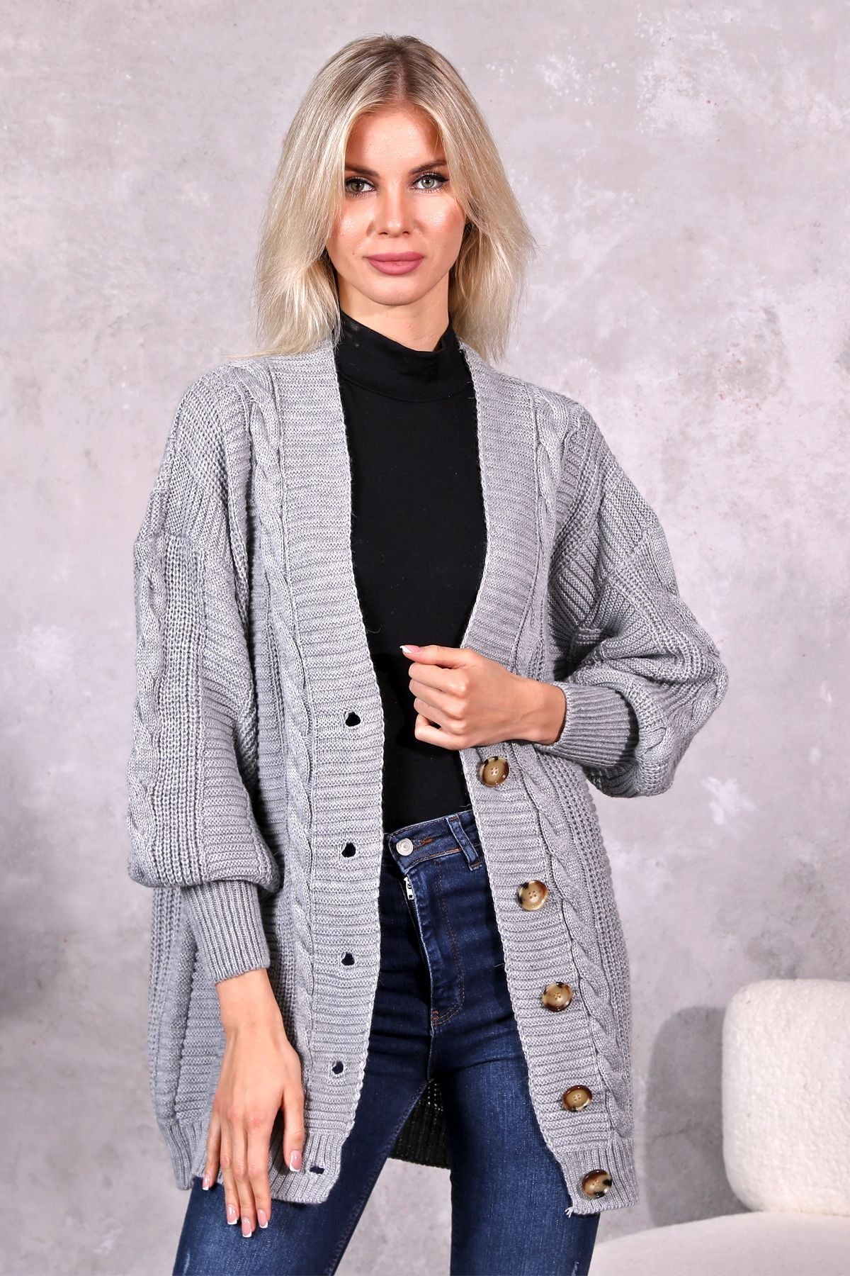 Women's Knitted Cardigan 5 Buttons Knitted Cardigan Stone - Saiyora&Zubaid